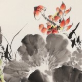 王寶欽 四尺斗方《荷趣》當代花鳥牡丹畫名家（詢價）