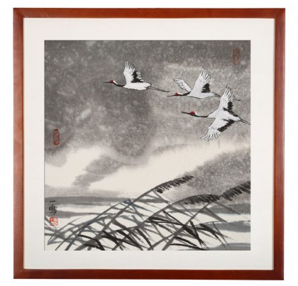 訂制 | 何一鳴 《云鶴游天》 實木畫框 高透有機玻璃 53×53cm (成品)