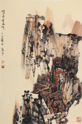 張勇 四尺三開《清泉石上流》 吉林著名山水畫家