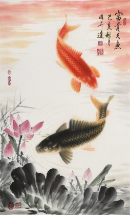 【已售】周升達(dá) 三尺《富貴久魚(yú)》 中國(guó)畫(huà)院國(guó)畫(huà)組長(zhǎng)（詢(xún)價(jià)）