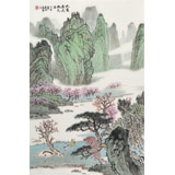 【已售】廖崧越 四尺三開《此處最近桃花源》 廣西桂林美協會員