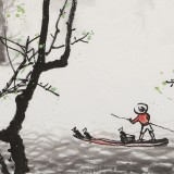 【已售】黃云鴻 三尺斗方《漓江漁舟》