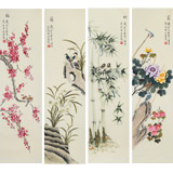 【已售】凌雪 四條屏《梅蘭竹菊》 北京美協會員