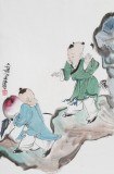 曹建濤 四尺三開(kāi)《獻(xiàn)壽圖》 獨(dú)具特色水墨人物畫(huà)家