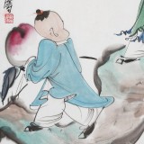 曹建濤 四尺三開(kāi)《獻(xiàn)壽圖》 獨(dú)具特色水墨人物畫(huà)家