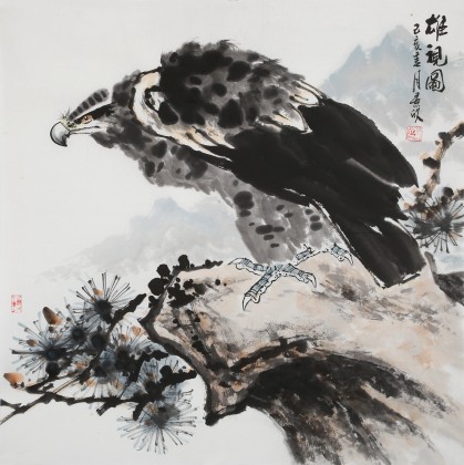 【已售】梁景欣 四尺斗方《雄視圖》 學院派畫家