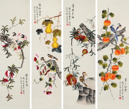【已售】凌雪 四條屏《事事如意》 北京美協(xié)會員