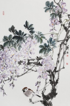 【已售】陳薪名《紫氣東來》 第六屆全國(guó)花鳥畫展金獎(jiǎng)獲得者