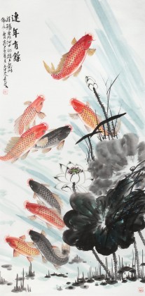 【已售】梁景欣 四尺《連年有余》 青大美院學(xué)院派畫家