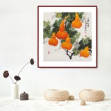 【已售】黃藝四尺斗方招財(cái)辟邪葫蘆畫《五福臨門》