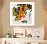 【已售】黃藝四尺斗方招財辟邪葫蘆畫《五福臨門》