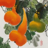【已售】黃藝四尺斗方招財辟邪葫蘆畫《五福臨門》