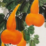 【已售】黃藝四尺斗方招財辟邪葫蘆畫《五福臨門》