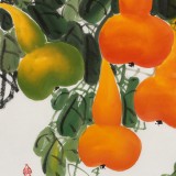 【已售】黃藝四尺斗方招財辟邪葫蘆畫《五福臨門》