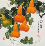 【已售】黃藝四尺斗方招財辟邪葫蘆畫《五福臨門》