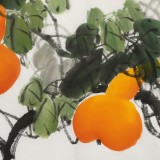 【已售】黃藝四尺斗方招財(cái)辟邪葫蘆畫《五福臨門》