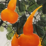 【已售】黃藝四尺斗方招財辟邪葫蘆畫《五福臨門》