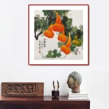 【已售】黃藝四尺斗方招財辟邪葫蘆畫《五福臨門》