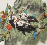 王永剛 三尺斗方《荷塘棲禽圖》 78歲國家一級美術(shù)師