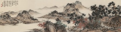 吳顯剛六尺對開《落日松風圖》貴州七星關美協主席
