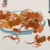 【已售】王永剛 斗方小品《蟹肥把酒》 78歲國家一級美術師