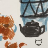 【已售】王永剛 斗方小品《蟹肥把酒》 78歲國家一級美術師