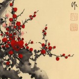【已售】何華賢 四尺三開《千山月色令人醉 半夜梅花入夢鄉》 潁淮書畫名家