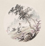 【已售】鄒本財 團扇《踏青圖》 公主嶺市美協常務副主席
