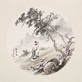 【已售】鄒本財 團扇《踏青圖》 公主嶺市美協常務副主席
