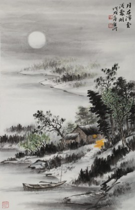 劉金河 四尺三開《月在浮云淺處明》 中美協會員 （詢價）