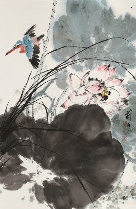 陳薪名《荷風(fēng)清遠(yuǎn)》中美協(xié)會員 第六屆全國花鳥畫展金獎獲得者