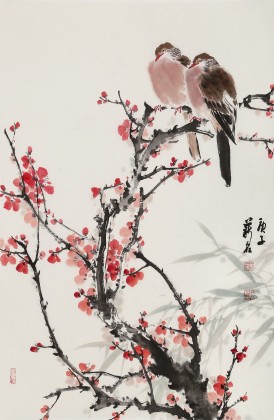 【已售】陳薪名《梅開五福》中美協會員 第六屆全國花鳥畫展金獎獲得者