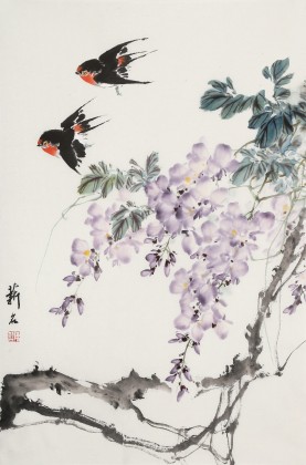【已售】陳薪名《紫氣東來》中美協會員 第六屆全國花鳥畫展金獎獲得者