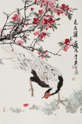 【已售】陳薪名《桃花帶露濃》中美協會員 第六屆全國花鳥畫展金獎獲得者