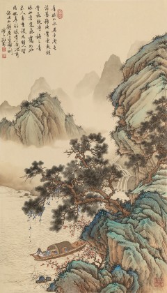 【已售】吳顯剛 《泛舟松泉圖》 貴州七星關美協主席