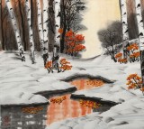 【已售】何一鳴 四尺斗方《旭日東升》 冰雪畫派畫家 師從于志學
