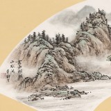 【已售】鄒本財 卡紙扇面《書聲朗朗山水間》 公主嶺市美協常務副主席
