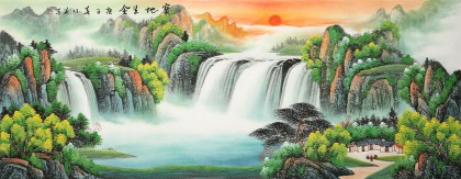 【已售】吳東 小六尺《寶地生金》 著名易經風水畫家