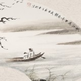 【已售】鄒本財 卡紙扇面《秋江萬里舟自橫》 公主嶺市美協常務副主席