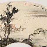 【已售】鄒本財 卡紙扇面《清江賞幽圖》 公主嶺市美協常務副主席