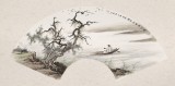 【已售】鄒本財 卡紙扇面《秋江萬里舟自橫》 公主嶺市美協常務副主席