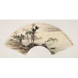 【已售】鄒本財 卡紙扇面《清江賞幽圖》 公主嶺市美協常務副主席