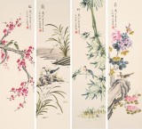 【已售】凌雪 四條屏《梅蘭竹菊》 北京美協會員