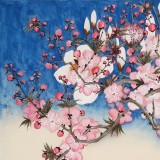 【已售】何一鳴 三尺精品工筆花鳥畫新作《桃花帶露濃》