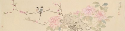 【已售】張瑰麗 四尺對開工筆《富貴多喜》 湖南省美術家協會會員