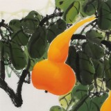 【已售】黃藝四尺斗方招財辟邪葫蘆畫《五福臨門》