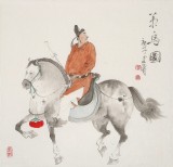 【已售】曹建濤 四尺斗方《策馬圖》 獨具特色水墨人物畫家