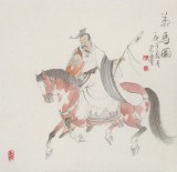 曹建濤 四尺斗方《策馬圖》 獨具特色水墨人物畫家