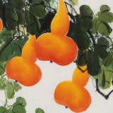 【已售】黃藝四尺斗方招財辟邪葫蘆畫《五福臨門》