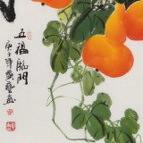 【已售】黃藝四尺斗方招財辟邪葫蘆畫《五福臨門》
